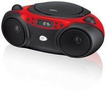 GPX, Inc. Portable Top-Loading CD Boombox with AM/FM Radio and 3.5mm Line In for MP3 Device - Red/Black