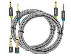 Aurum Cables Male to Male 3.5mm Universal 24K Gold Plated Auxiliary Audio Stereo Cable with 3 6.35mm Male to 3.5mm... N18