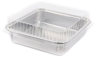Foil Mini Cake Pans Square 4 1/8 X 4 1/8 Disposable Foil with Plastic Lid for Pastries, 10 Sets. N2