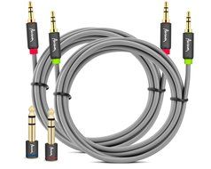 Aurum Cables Male to Male 3.5mm Universal 24K Gold Plated Auxiliary Audio Stereo Cable with 3 6.35mm Male to 3.5mm... N25