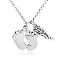New Beauty Silver Baby feetprint Chimes Angel Wing Chain Jewelry for Lover Gift N3