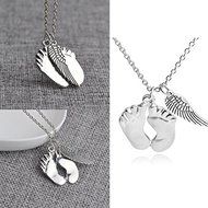 New Beauty Silver Baby feetprint Chimes Angel Wing Chain Jewelry for Lover Gift N4