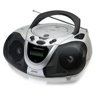 Axess PB2706 Portable Boombox MP3/CD Player with Text Display, AM/FM Stereo and USB/AUX Inputs - Black