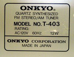 Onkyo T-403 Quartz Synthesized FM Stereo AM/FM Tuner N3