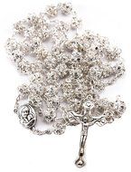 White Zircon Crystals Beads Rosary Catholic Necklace Holy Soil Medal &amp; Cross N3