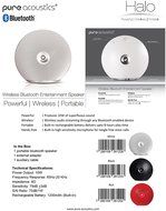 Pure Acoustics Halo Portable Wireless Bluetooth Speaker 10W Output Power, 8 Hours of Play White