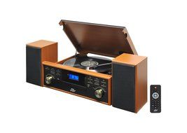 Pyle PPTCM80BTGR Vintage Retro Classic Style Bluetooth Turntable Speaker System with Vinyl/MP3 Recording N4