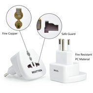 Bestten 3 Outlet Portable Travel Surge Protector with 2.4A Dual USB Charging Ports, 18in Cord, ETL Listed, White N6