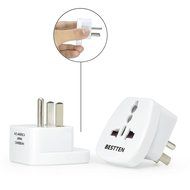 Bestten 3 Outlet Portable Travel Surge Protector with 2.4A Dual USB Charging Ports, 18in Cord, ETL Listed, White N10