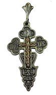 ORTHODOX RUSSIAN CRUCIFIX SILVER 925 WITH 14K GOLD PENDANT HOLY LAND CROSS 1.8" N2
