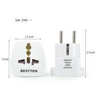 Bestten 3 Outlet Portable Travel Surge Protector with 2.4A Dual USB Charging Ports, 18in Cord, ETL Listed, White N14