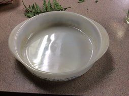 Vintage Milk Glass Glasbake 8 Inch Cake Pan J-2429 - &quot; Bygone Days&quot; Scene N3