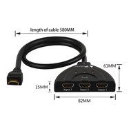Portta PET0301DU HDMI Switch / Switcher 3 Port 3x1 v1.3 with 1.5 ft Pigtail support 3D 1080p N4