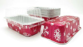 Disposable Aluminum Holiday 2 lb. Loaf Pans with Clear Snap on Lid #9401X (10)