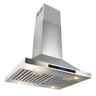 AKDY 30" Stainless Steel Island Mount Dual LED Touch Control Panel Kitchen Ductless Range Hood w/ Remote AZ-B02... N3