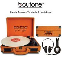 Boytone Bundle Package BT-101TBBR Turntable, AC-DC Built in Rechargeable Battery, 2 Speakers, 3 Speed, LCD Display...