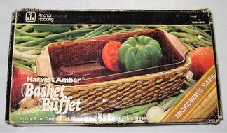 Vintage Anchor Hocking Harvest Amber 5x9 Inch Deep Loaf Dish Baking Pan w/ Basket