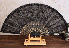 ewinever(TM) 1pcs Summer Vintage Black Lace Bamboo Hand Held Fan Party Dancing Wedding Fan