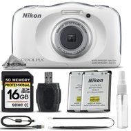 Nikon COOLPIX S33 Digital Waterproof &amp; Freezeproof Full HD 1080p Camera (White) + 16GB Class 10 Memory Card +...
