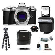 Olympus OM-D E-M5 Mark II Camera Body Silver with Olympus FL-LM3 Flash and 64GB Deluxe Accessory Bundle