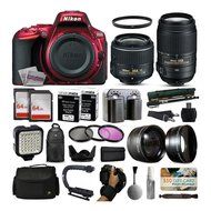 Nikon D5500 Red DSLR Camera + 18-55mm VR II + 55-300mm VR + 128GB Premium Kit