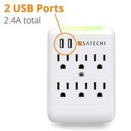 Satechi Slim Surge Protector White (6 AC &amp; 2 USB) 2.4 amp Output for Charging iPhone 6, 5S, 5C, 5, 4S, 4 iPad...