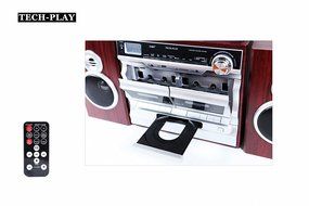 TechPlay ODC110 , Hi power 30W, 3-Speed Retro Classic Turntable with NFC Bluetooth, Double Cassett Player/Recorder... N2