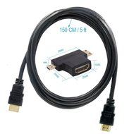 MILAPEAK (2 in 1) Mini-HDMI + Micro-HDMI Male to HDMI Female Adapter with Gold Plated, Black N3