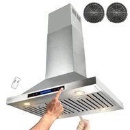AKDY 30" Stainless Steel Island Mount Dual LED Touch Control Panel Kitchen Ductless Range Hood w/ Remote AZ-B02... N4