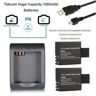 TEKCAM Rechargeable Battery for Waterproof Action Camera (2 x 1050mAh Battery+Charger ) N7