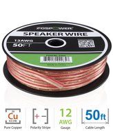 FosPower 14AWG Speaker Wire [14 Gauge | 50 FT] Premium Spooled Oxygen-Free Copper OFC Speaker Wire with Clear... N7