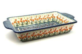 Polish Pottery Baker - Rectangular Brownie Pan - Peach Spring Daisy