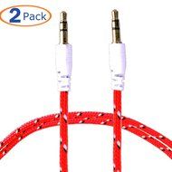 Nylon Braided Audio Cable, Conwork 2-Pack 3.5mm Male To Male Car and Home Stereo Cloth Jacketed Tangle-Free Auxiliary...