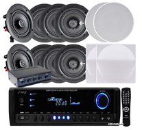 Pyle KTHSP390S 4 Pairs of 150W 5.25" In-Wall / In-Ceiling Stereo White Speakers w/ 300W Digital Home Stereo Receiver... N4