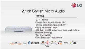 Brand new LG CM3330 2.1ch Stylish Micro Audio System iPod/iPhone/iPad/Bluetooth/flac Dock