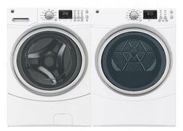 GE White Front Load Laundry Pair with GFWN1600JWW 27" Washer and GFDN160GJWW 27" Gas Dryer N2