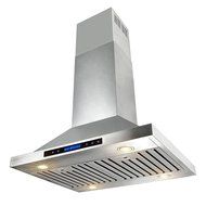 AKDY 30" Stainless Steel Island Mount Dual LED Touch Control Panel Kitchen Ductless Range Hood w/ Remote AZ-B02... N6