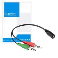Insten Dual Mic/Audio Stereo Jack Splitter 2 Plug Male to 3.5mm Female Smartphone Headset to PC Adapter, 8 Inch