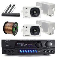 Pyle PT265BT Bluetooth 200 Watt Digital Karakoe Receiver Amplifier Bundle Combo With 4x 3'' Inch 3-Way Wall Mount... N4