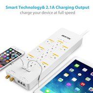 BESTEK 12-Outlet Power Strip Surge Protector 6-Foot Cord with Dual Smart USB and Ethernet / Cable / Satellite... N3