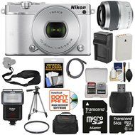 Nikon 1 J5 Wi-Fi Digital Camera &amp; 10-30mm Lens (Silver) with 30-110mm VR Zoom Lens + 64GB Card + Battery + Charger... N3