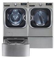 LG TwinWash Graphite Steel Front Load Laundry Pair with WM8000HVA 29" Washer, DLEX8000V 29" Electric Dryer, WD200CV...