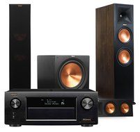 Klipsch Walnut Home Theater System Bundle (RP-280FA, RP-450CA) with Receiver (Denon AVRX4200W + Sub) N3