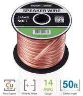 FosPower 14AWG Speaker Wire [14 Gauge | 50 FT] Premium Spooled Oxygen-Free Copper OFC Speaker Wire with Clear... N10