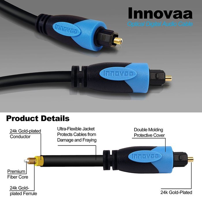 Toslink Cable, INNOVAA Digital Fiber Optical Audio Toslink Cable - 3 Feet N3