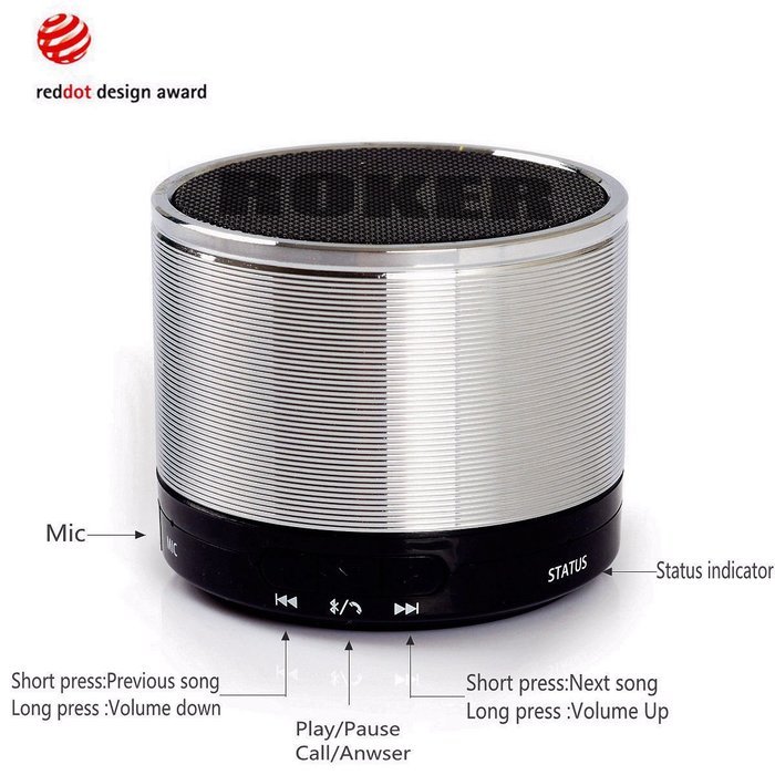 Roker S-Cannon Wireless Stereo Portable Bluetooth Speaker with Handsfree Speakerphone and 3.5mm Jack N4
