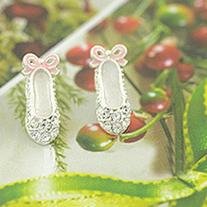 New Lovely Ladies Rhinestone Ballet Shoes Bowknot Stud EarringsCute Gifts N2