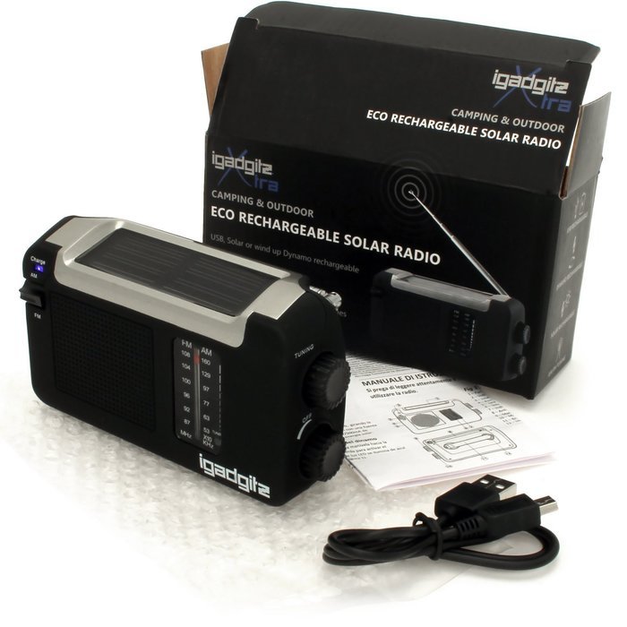 iGadgitz Xtra Wind Up, Solar, & USB Rechargeable Portable AM/FM Radio with 3 Year Warranty N2