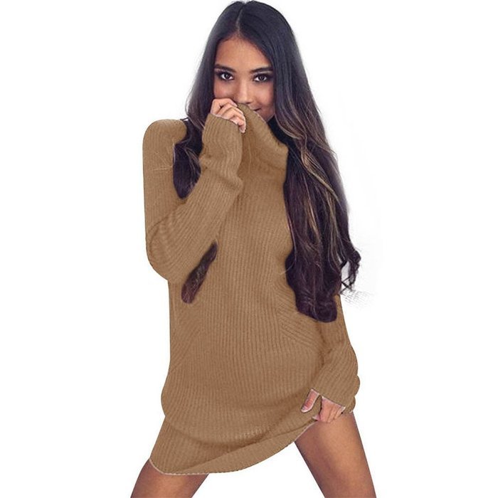 Women Dress,Haoricu Fall Womens Casual Long Sleeve High-collar Solid Jumper Turtleneck Sweater Dress Skirt Coat... N3