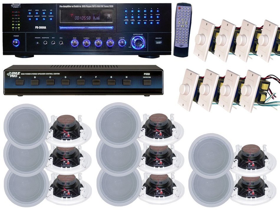 Pyle PD3000A 3000W AM-FM Receiver with Built-In DVD/MP3/USB, PSS8 8-Channel High Power Stereo Speaker Selector... N2